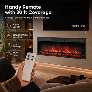36 Inch Recessed Electric Fireplace Heater with Adjustable Flame Colors & Brightness view 7