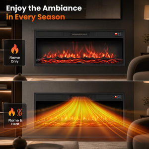 36 Inch Recessed Electric Fireplace Heater with Adjustable Flame Colors & Brightness view 8