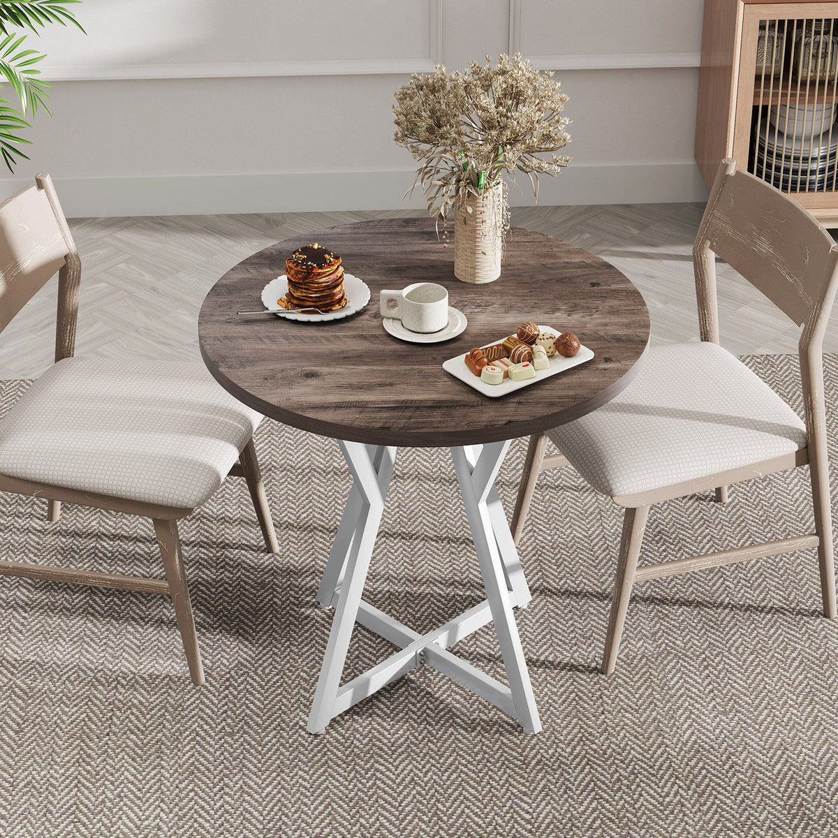 36 Inch Round Dining Table with Metal Pedestal Base-Natural view 3