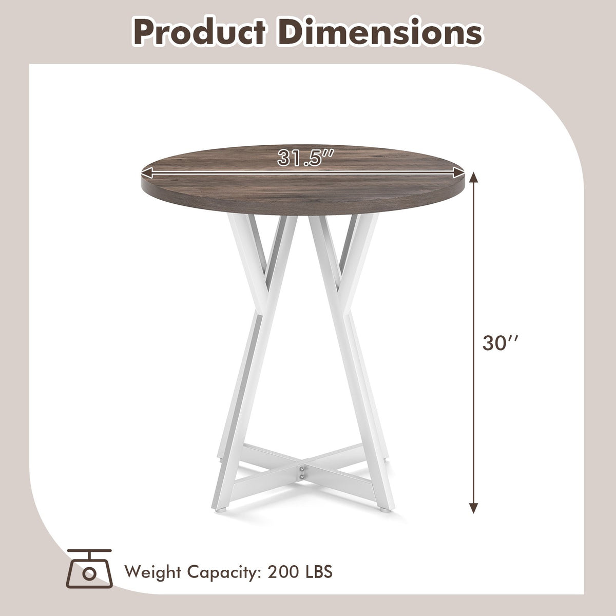 36 Inch Round Dining Table with Metal Pedestal Base-Natural view 5