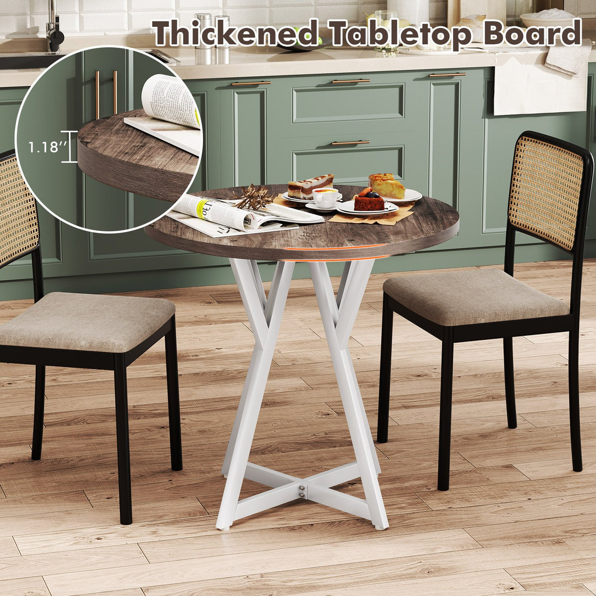 36 Inch Round Dining Table with Metal Pedestal Base-Natural view 6