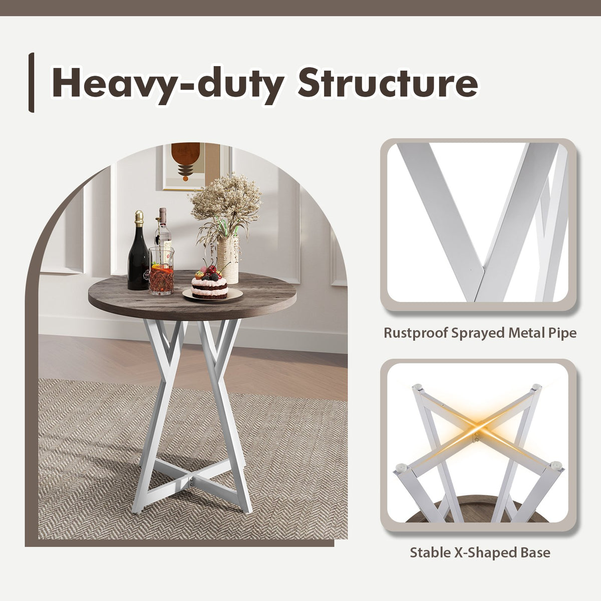 36 Inch Round Dining Table with Metal Pedestal Base-Natural view 8