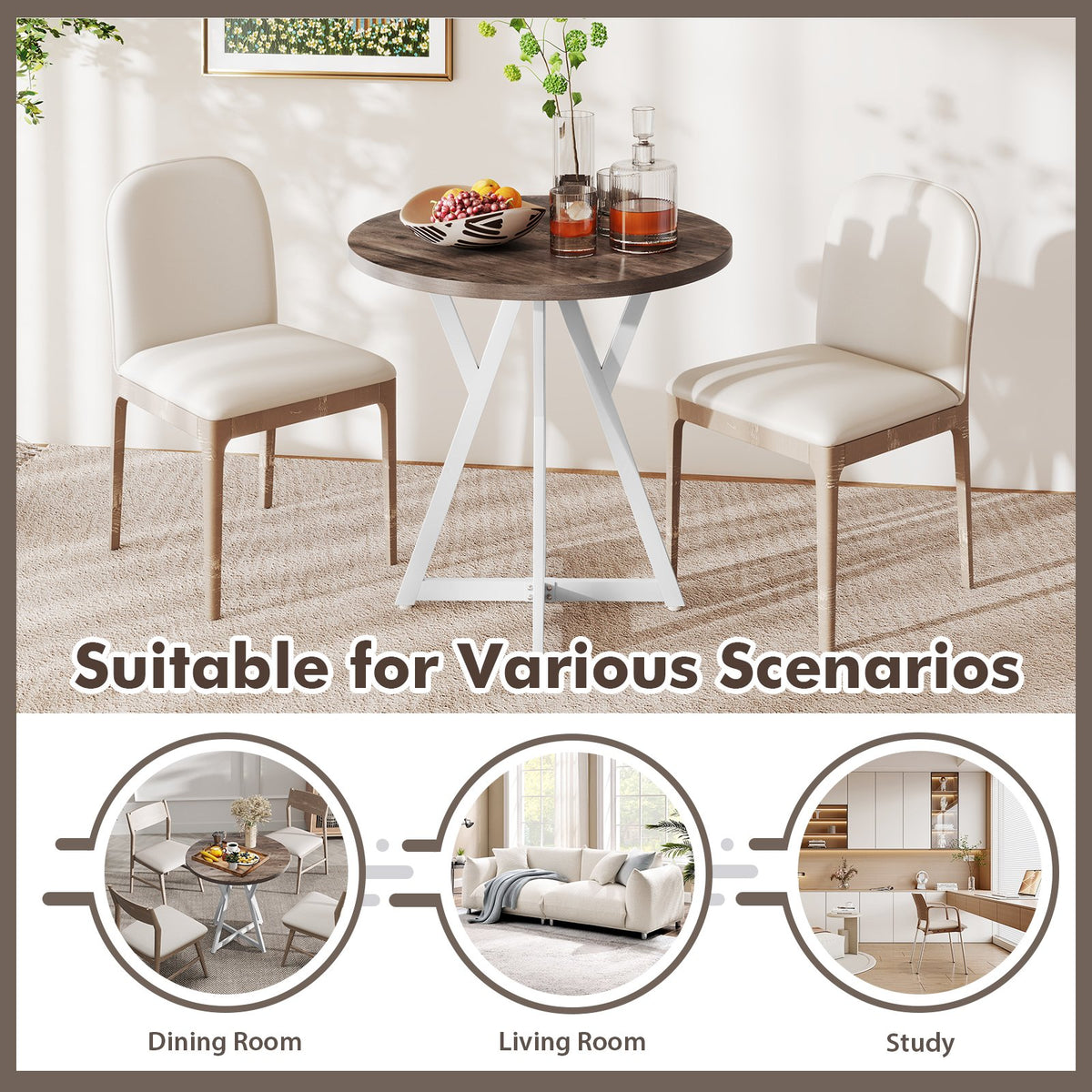36 Inch Round Dining Table with Metal Pedestal Base-Natural view 9