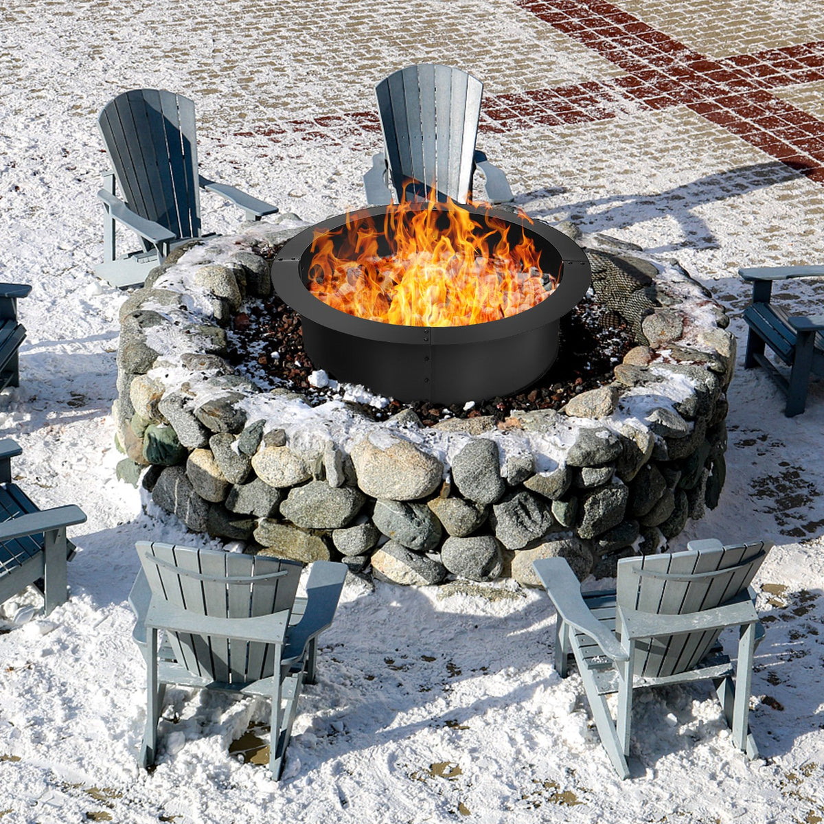36 inch Round Steel Fire Pit Ring Line for Outdoor Backyard view 2