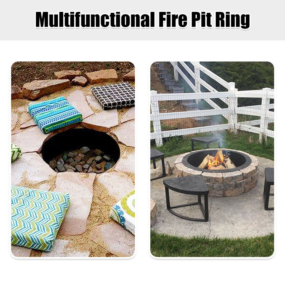 36 inch Round Steel Fire Pit Ring Line for Outdoor Backyard view 3