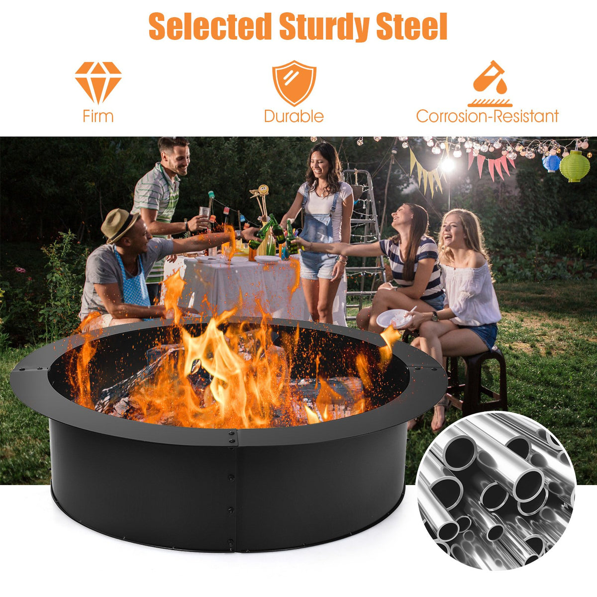 36 inch Round Steel Fire Pit Ring Line for Outdoor Backyard view 4