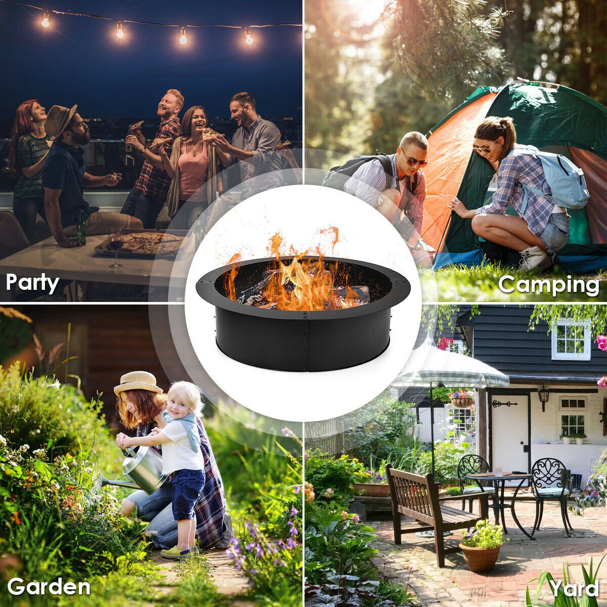36 inch Round Steel Fire Pit Ring Line for Outdoor Backyard view 6