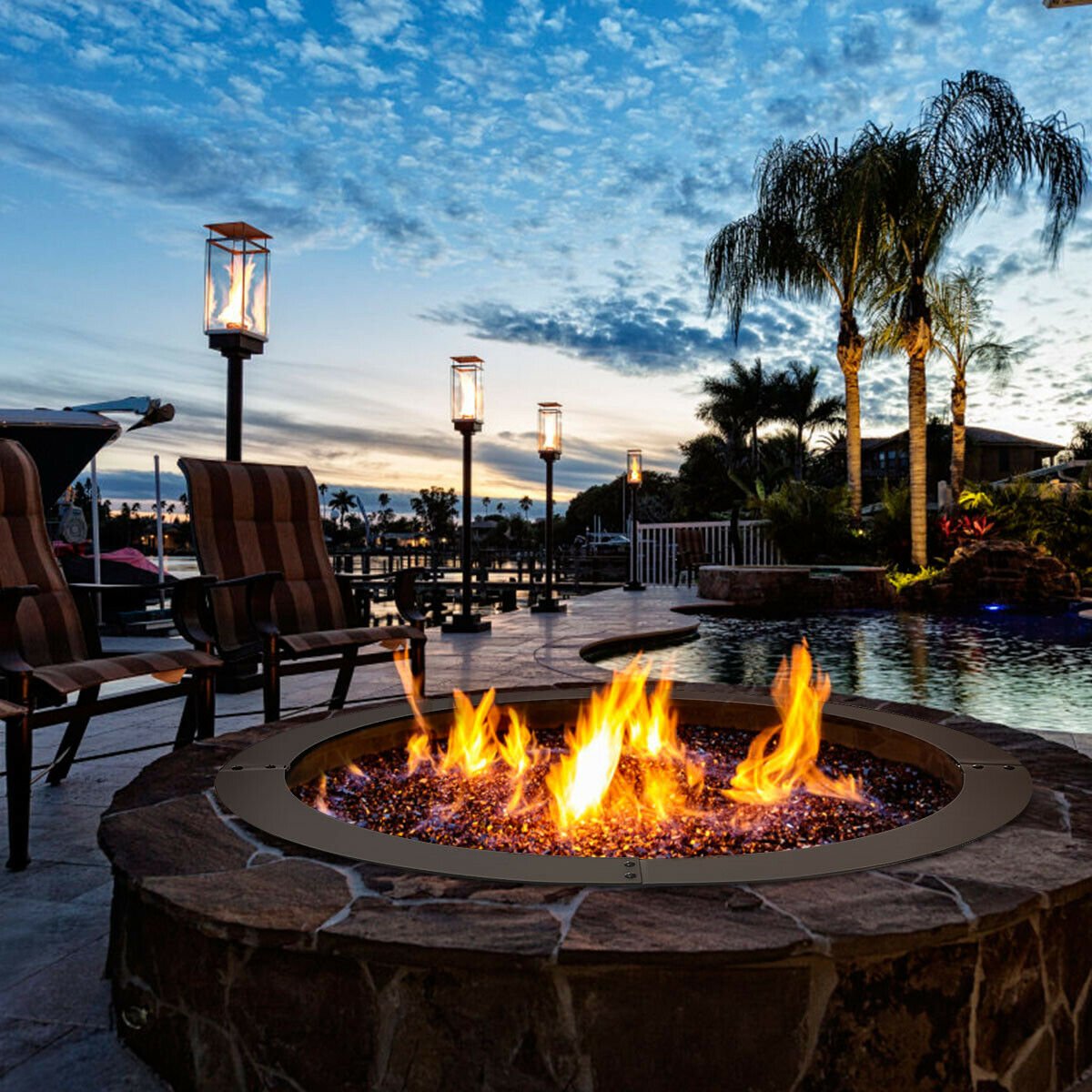 36 inch Round Steel Fire Pit Ring Line for Outdoor Backyard view 7