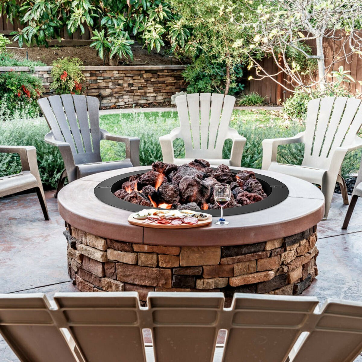 36 inch Round Steel Fire Pit Ring Line for Outdoor Backyard view 8