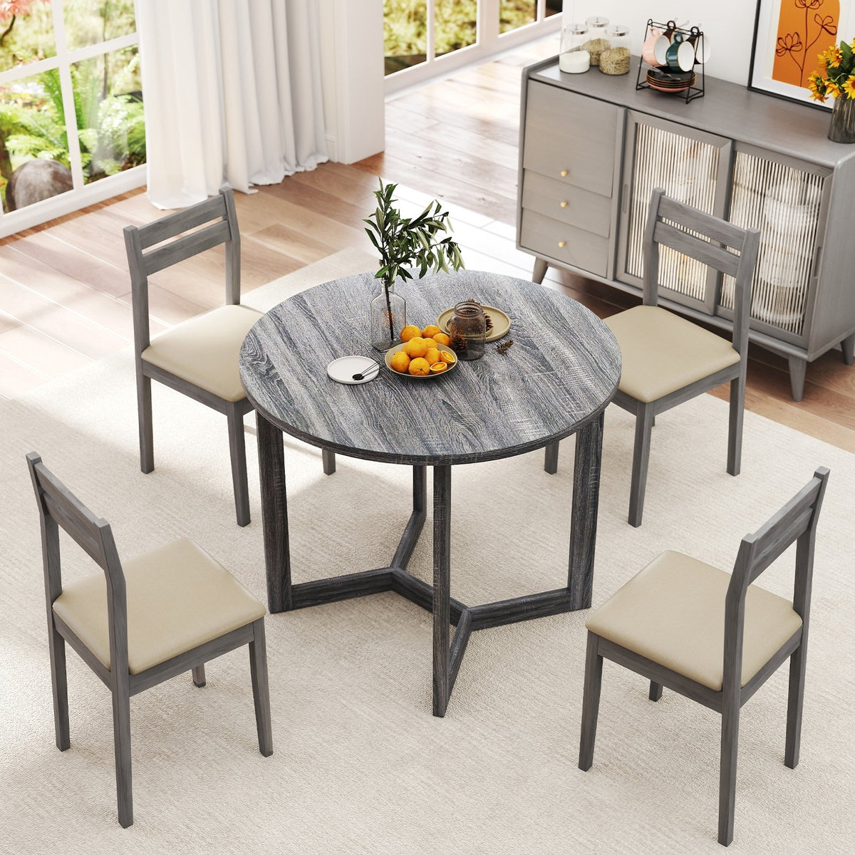 36 Inch Round Wood Dining Table for 2-4 People with Wing-shaped Pedestal Base-Black view 2