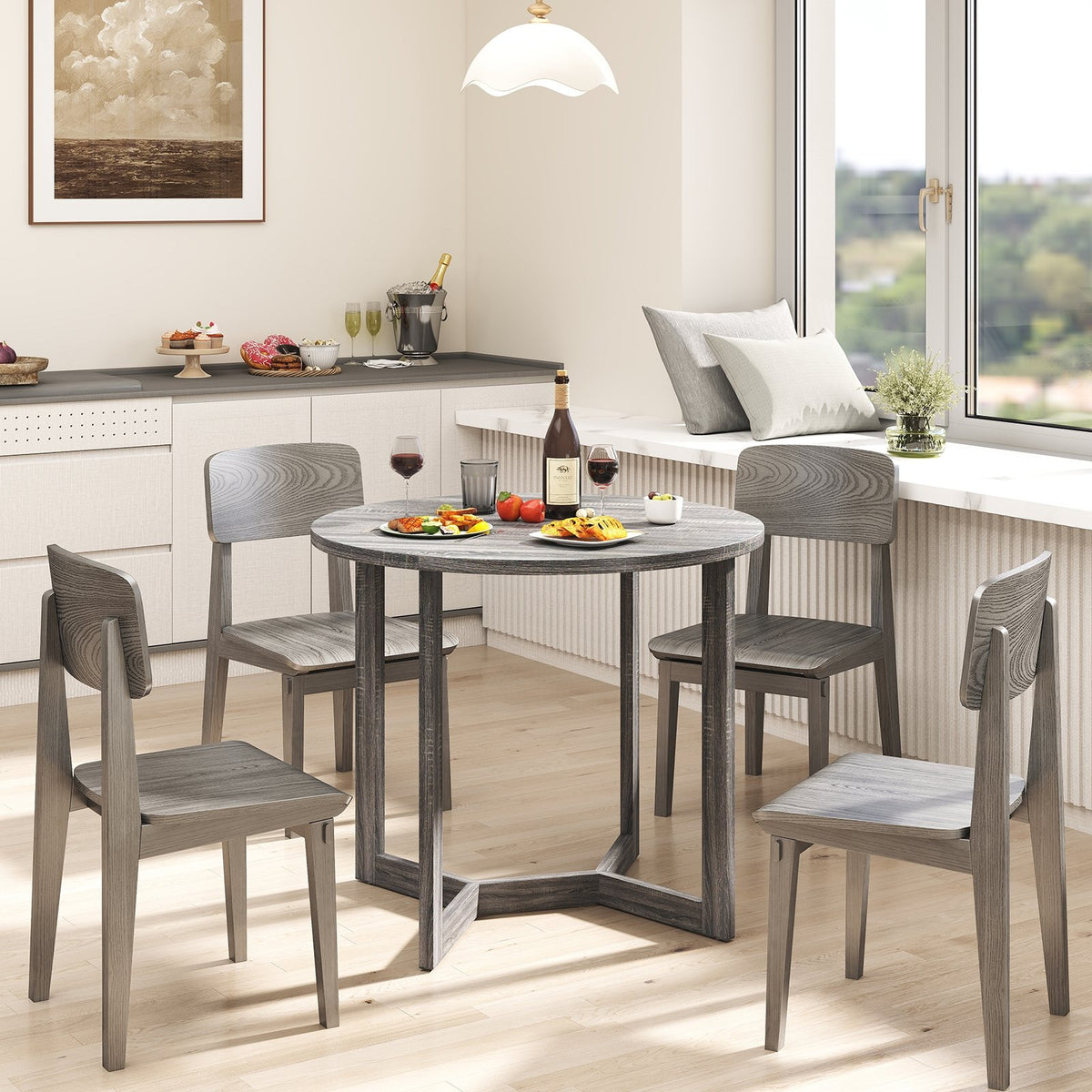 36 Inch Round Wood Dining Table for 2-4 People with Wing-shaped Pedestal Base-Black view 3