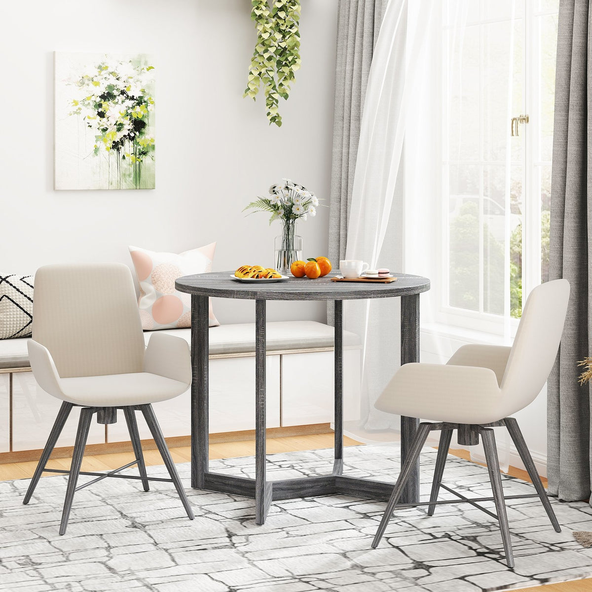 36 Inch Round Wood Dining Table for 2-4 People with Wing-shaped Pedestal Base-Black view 6