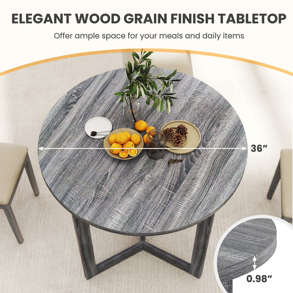 36 Inch Round Wood Dining Table for 2-4 People with Wing-shaped Pedestal Base-Black view 7