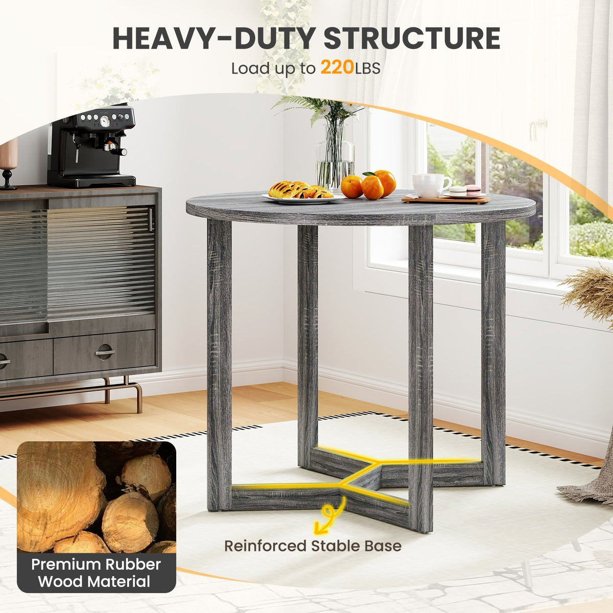 36 Inch Round Wood Dining Table for 2-4 People with Wing-shaped Pedestal Base-Black view 8
