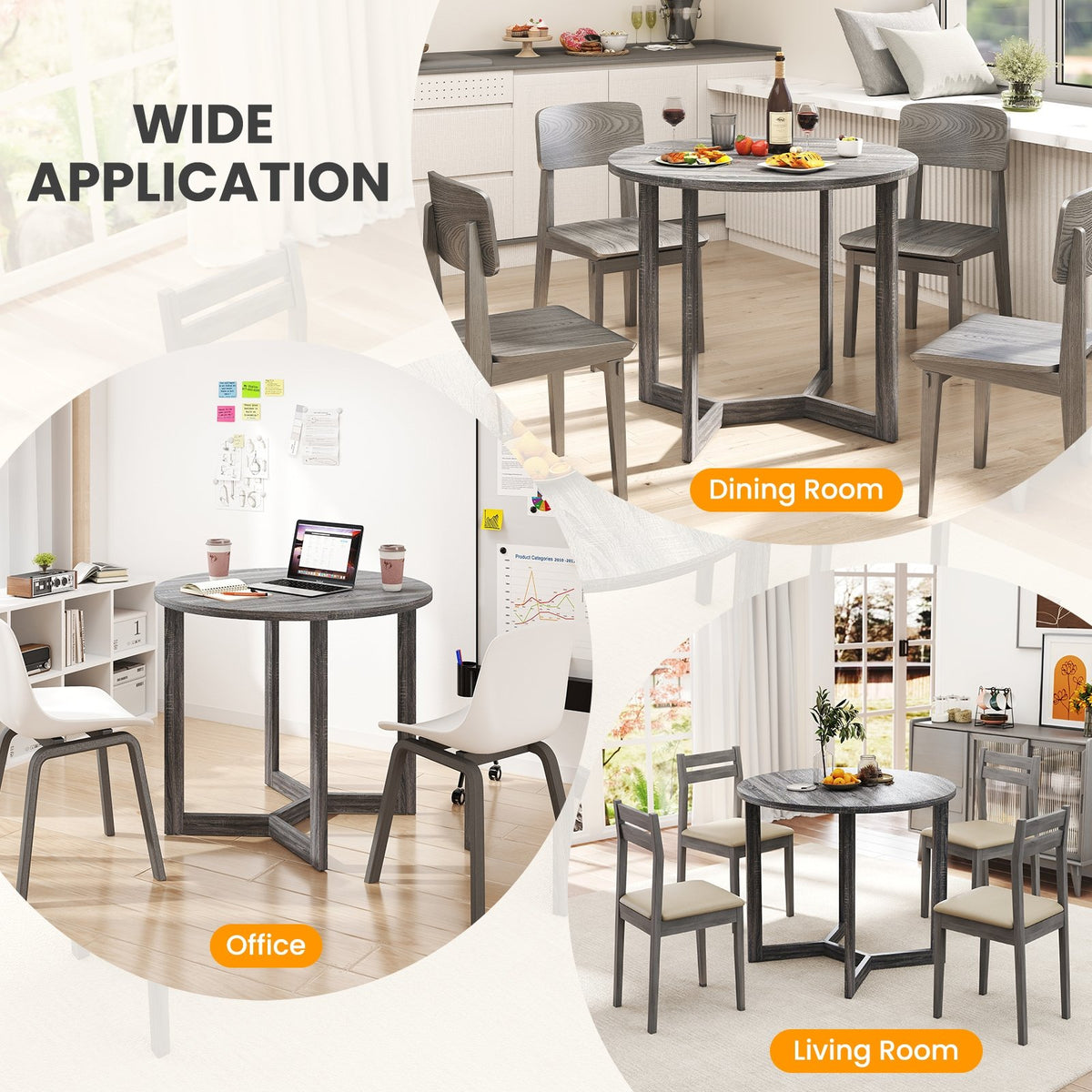 36 Inch Round Wood Dining Table for 2-4 People with Wing-shaped Pedestal Base-Black view 9