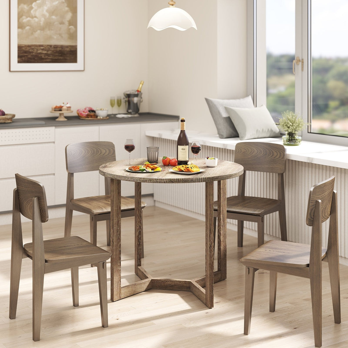 36 Inch Round Wood Dining Table for 2-4 People with Wing-shaped Pedestal Base-Grey view 2