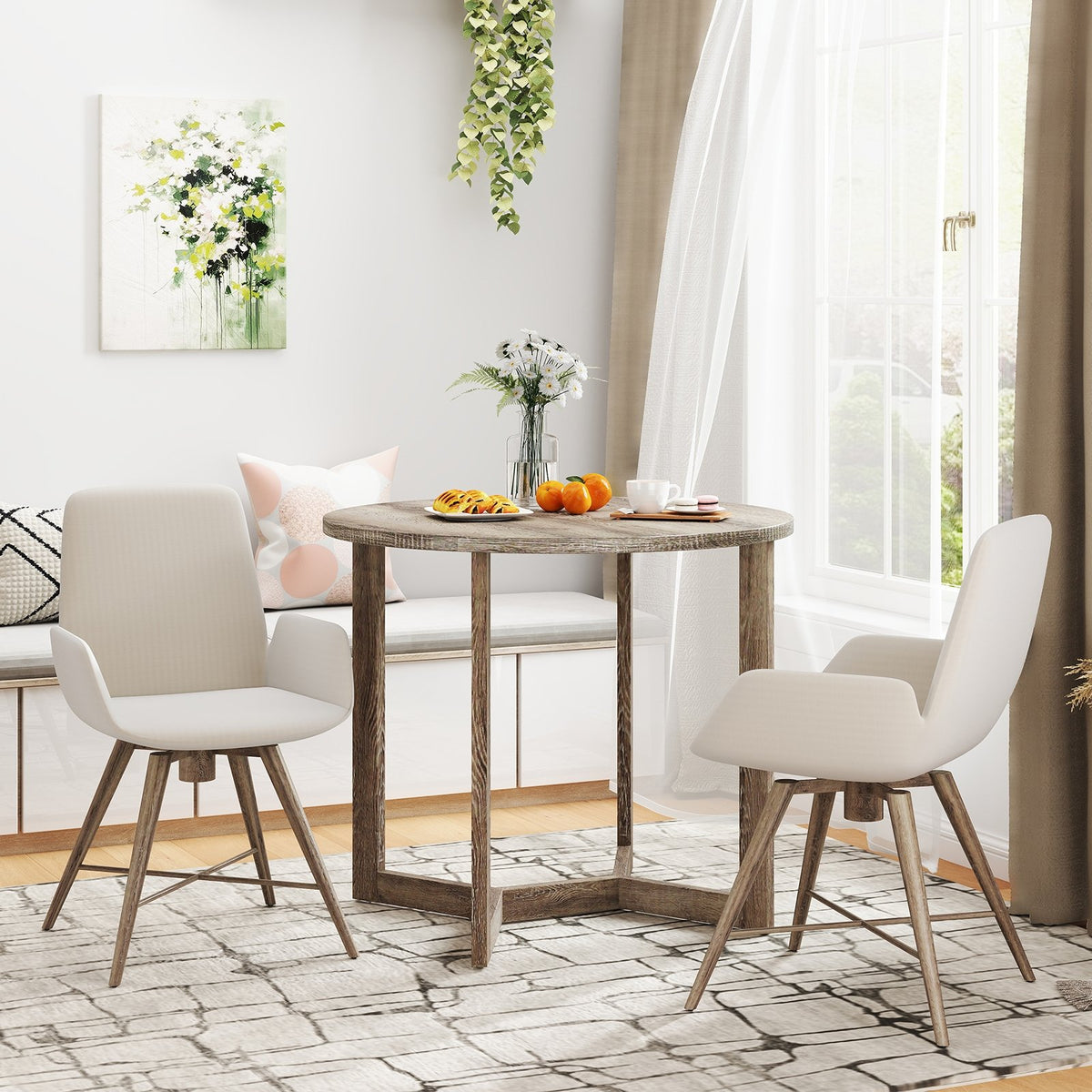 36 Inch Round Wood Dining Table for 2-4 People with Wing-shaped Pedestal Base-Grey view 3