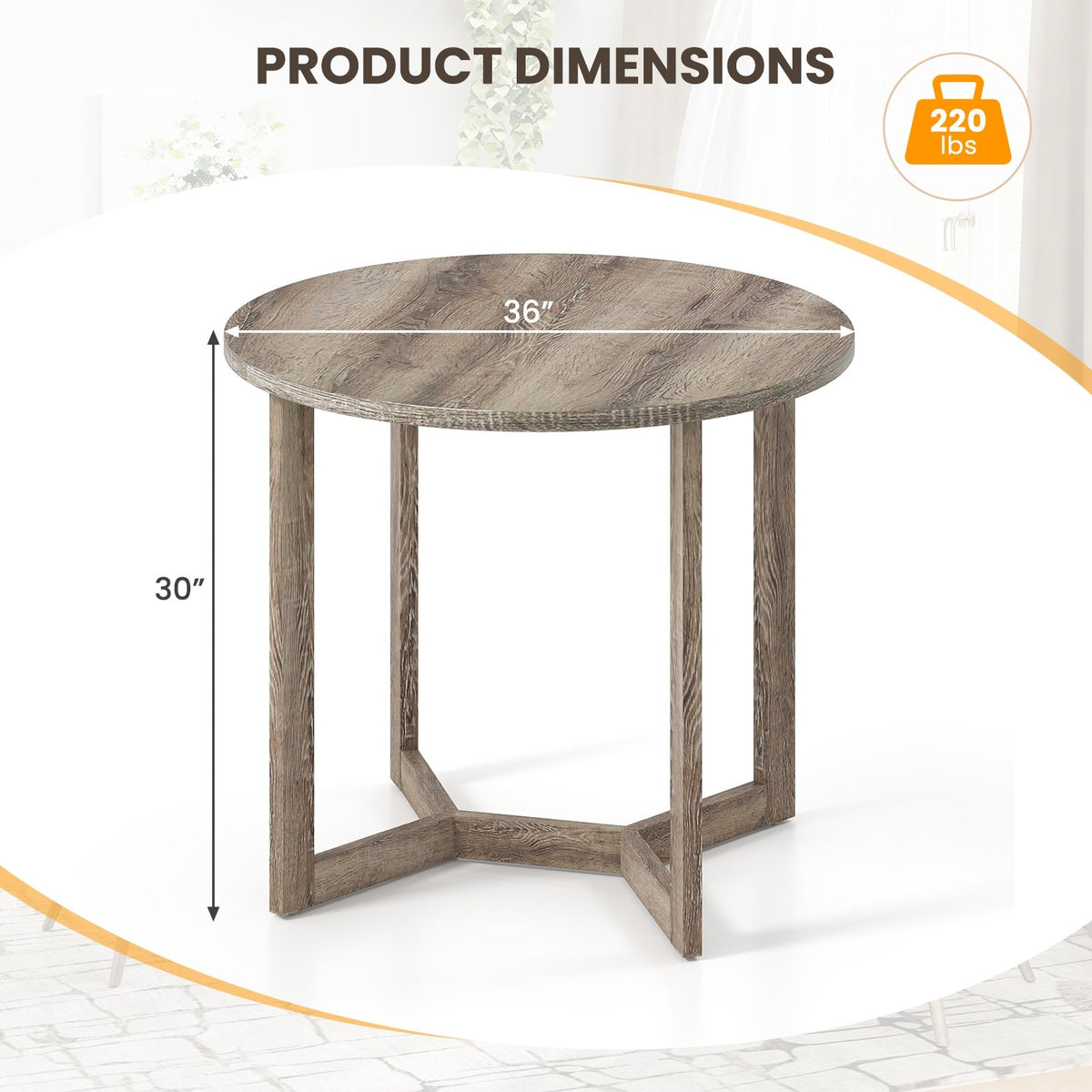 36 Inch Round Wood Dining Table for 2-4 People with Wing-shaped Pedestal Base-Grey view 5