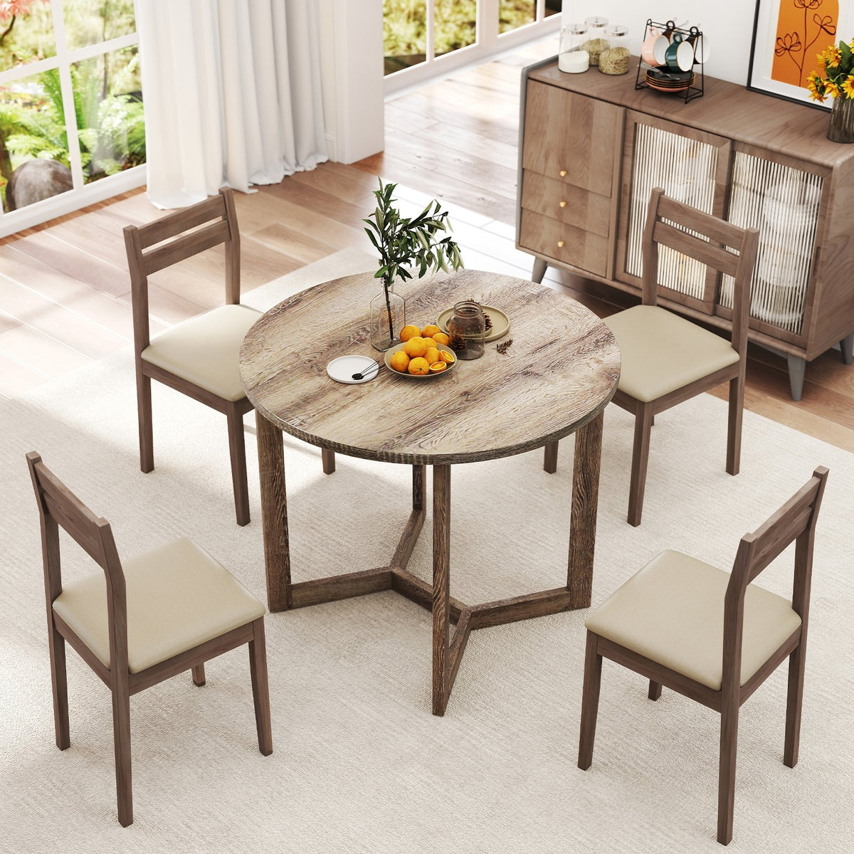 36 Inch Round Wood Dining Table for 2-4 People with Wing-shaped Pedestal Base-Grey view 6