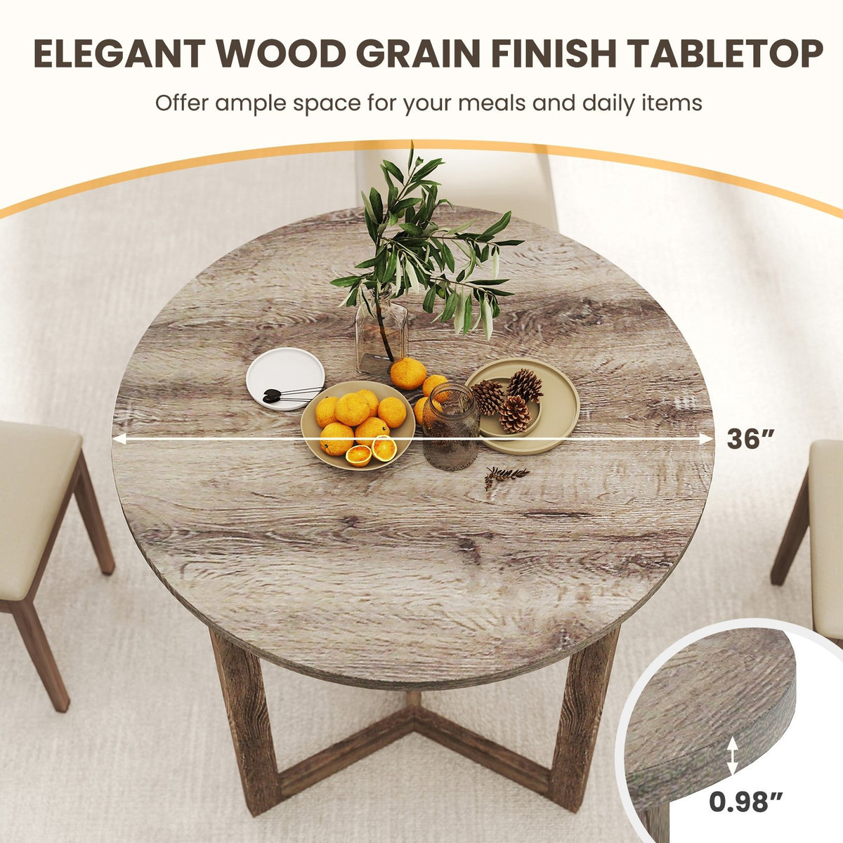 36 Inch Round Wood Dining Table for 2-4 People with Wing-shaped Pedestal Base-Grey view 7