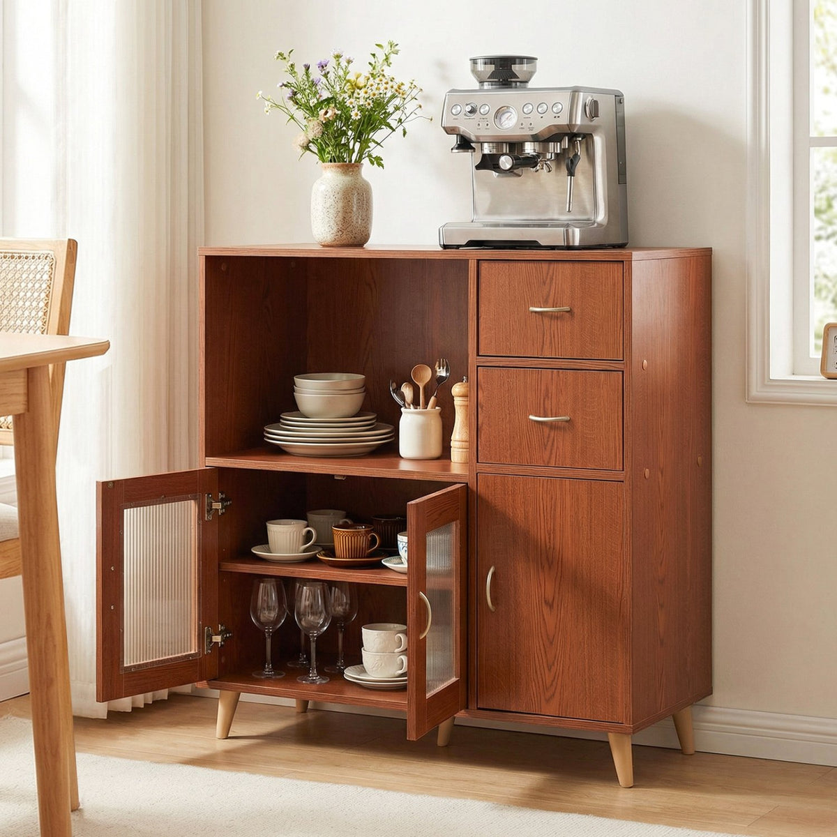36 Inch Sideboard Buffet Cabinet with Open Compartment-Brown view 2