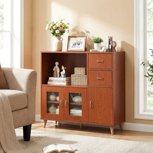 36 Inch Sideboard Buffet Cabinet with Open Compartment-Brown view 3