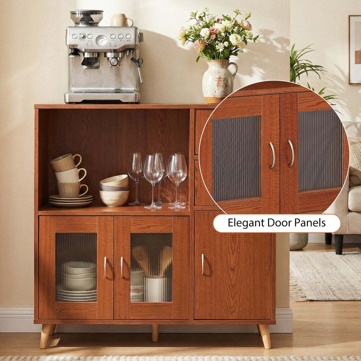 36 Inch Sideboard Buffet Cabinet with Open Compartment-Brown view 8