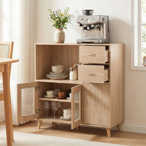 36 Inch Sideboard Buffet Cabinet with Open Compartment-Natural view 3