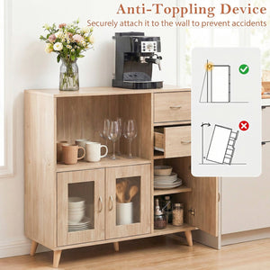 36 Inch Sideboard Buffet Cabinet with Open Compartment-Natural view 9