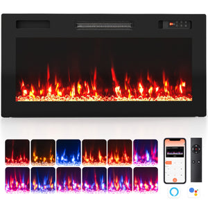 36 Inch Smart WiFi Electric Fireplace with Recessed and Wall Mounted view 2