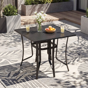 36 Inch Square Patio Table for 4 Metal Dining Table with Umbrella Hole-Black view 2