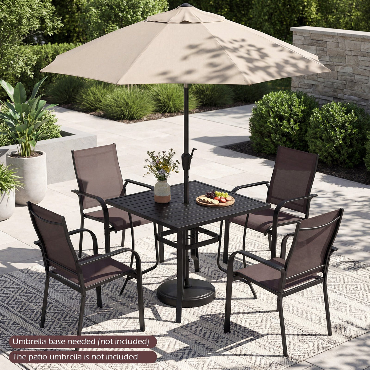 36 Inch Square Patio Table for 4 Metal Dining Table with Umbrella Hole-Black view 3