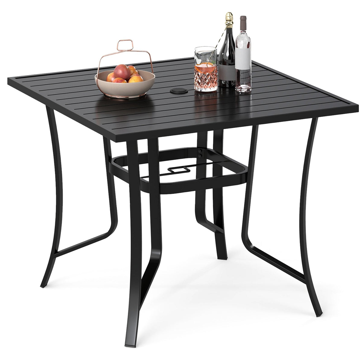 36 Inch Square Patio Table for 4 Metal Dining Table with Umbrella Hole-Black view 4