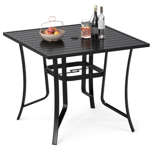 36 Inch Square Patio Table for 4 Metal Dining Table with Umbrella Hole-Black view 4