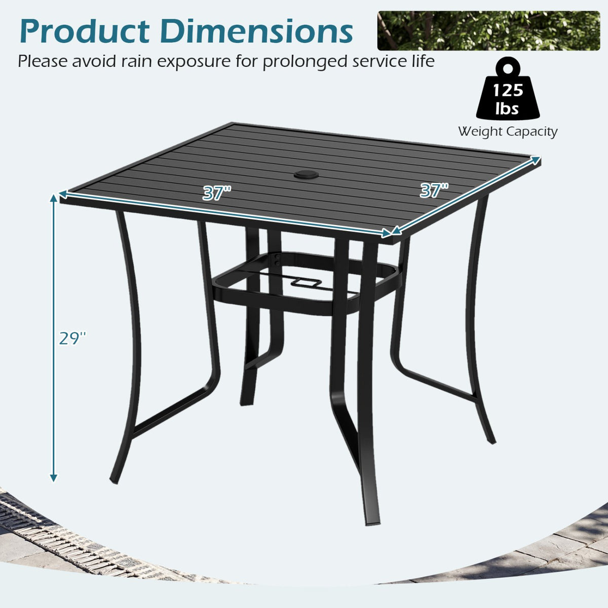 36 Inch Square Patio Table for 4 Metal Dining Table with Umbrella Hole-Black view 5