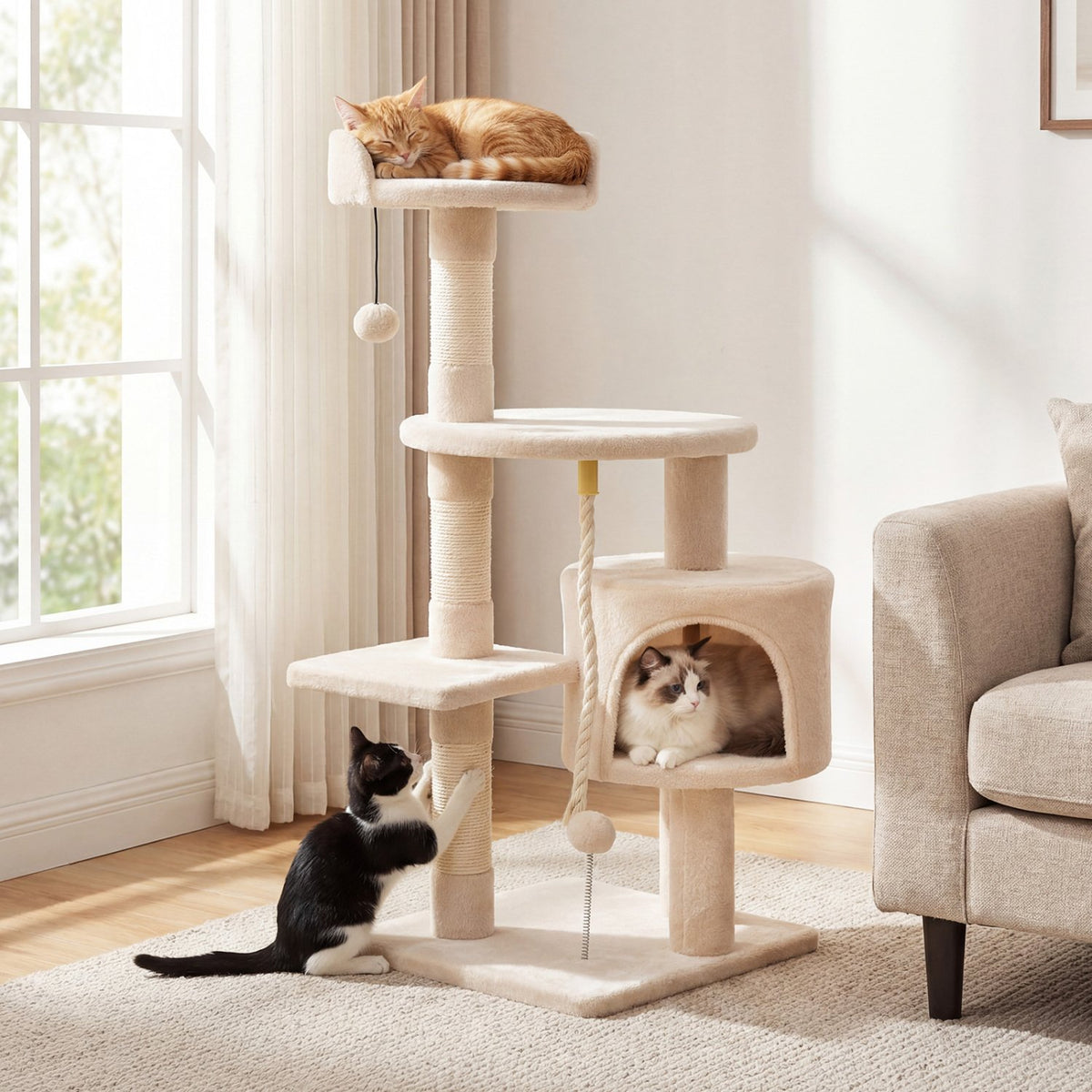 36 Inch Tall Kitten Tower with Condo and Plush Perch-Beige view 2
