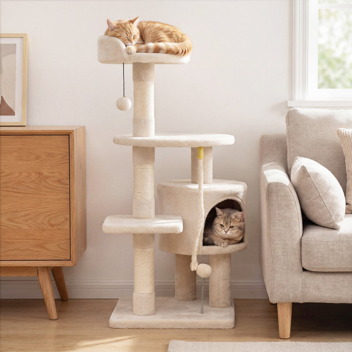 36 Inch Tall Kitten Tower with Condo and Plush Perch-Beige view 3
