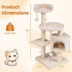 36 Inch Tall Kitten Tower with Condo and Plush Perch-Beige view 5