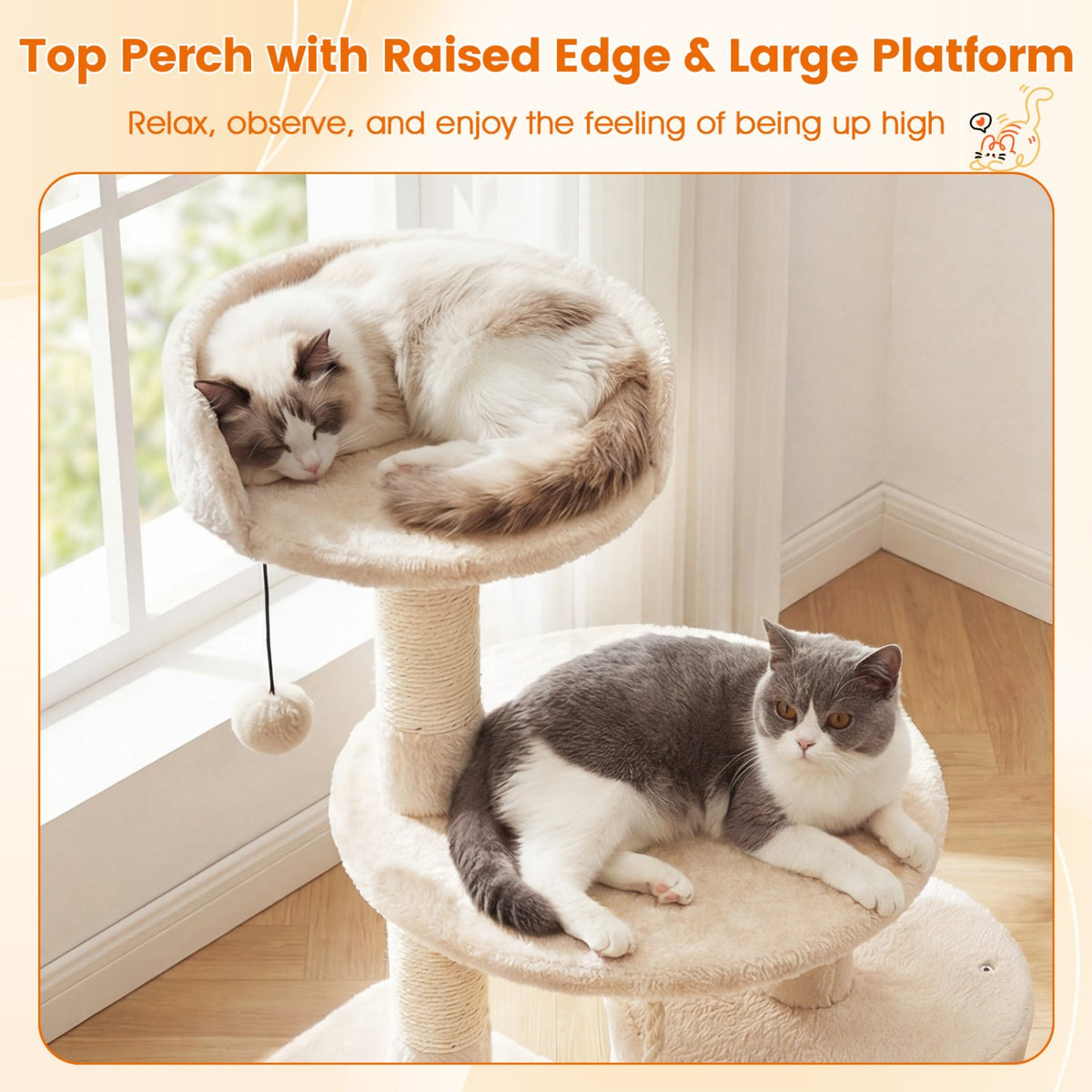 36 Inch Tall Kitten Tower with Condo and Plush Perch-Beige view 7