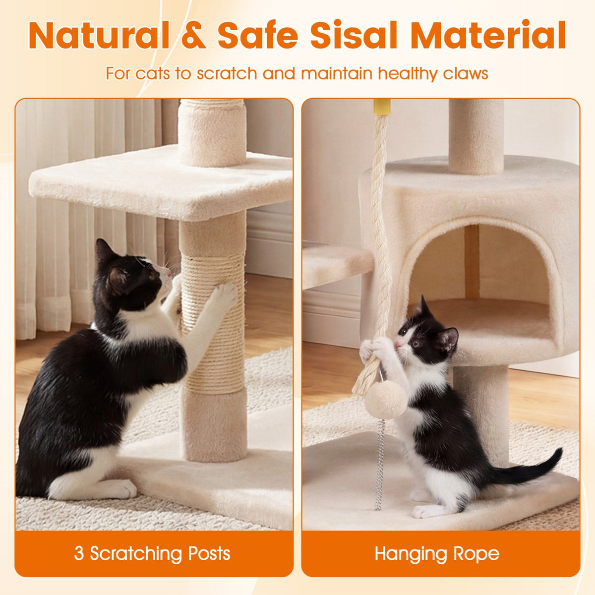 36 Inch Tall Kitten Tower with Condo and Plush Perch-Beige view 8