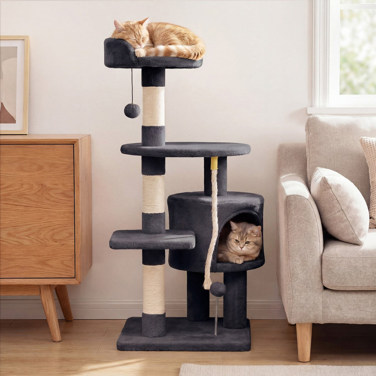 36 Inch Tall Kitten Tower with Condo and Plush Perch-Dark Gray view 3
