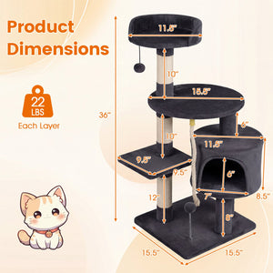 36 Inch Tall Kitten Tower with Condo and Plush Perch-Dark Gray view 5