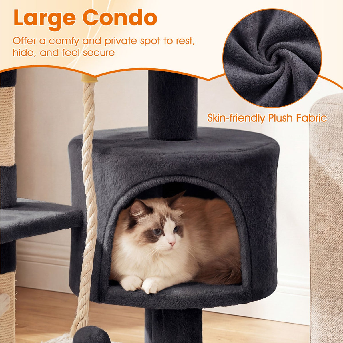 36 Inch Tall Kitten Tower with Condo and Plush Perch-Dark Gray view 8