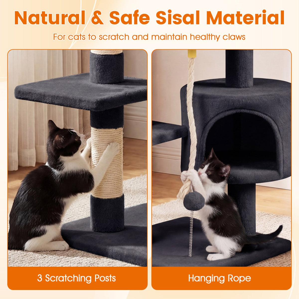 36 Inch Tall Kitten Tower with Condo and Plush Perch-Dark Gray view 9