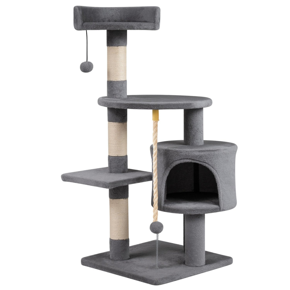 36 Inch Tall Kitten Tower with Condo and Plush Perch-Light Gray