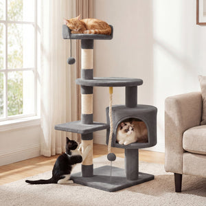 36 Inch Tall Kitten Tower with Condo and Plush Perch-Light Gray view 2