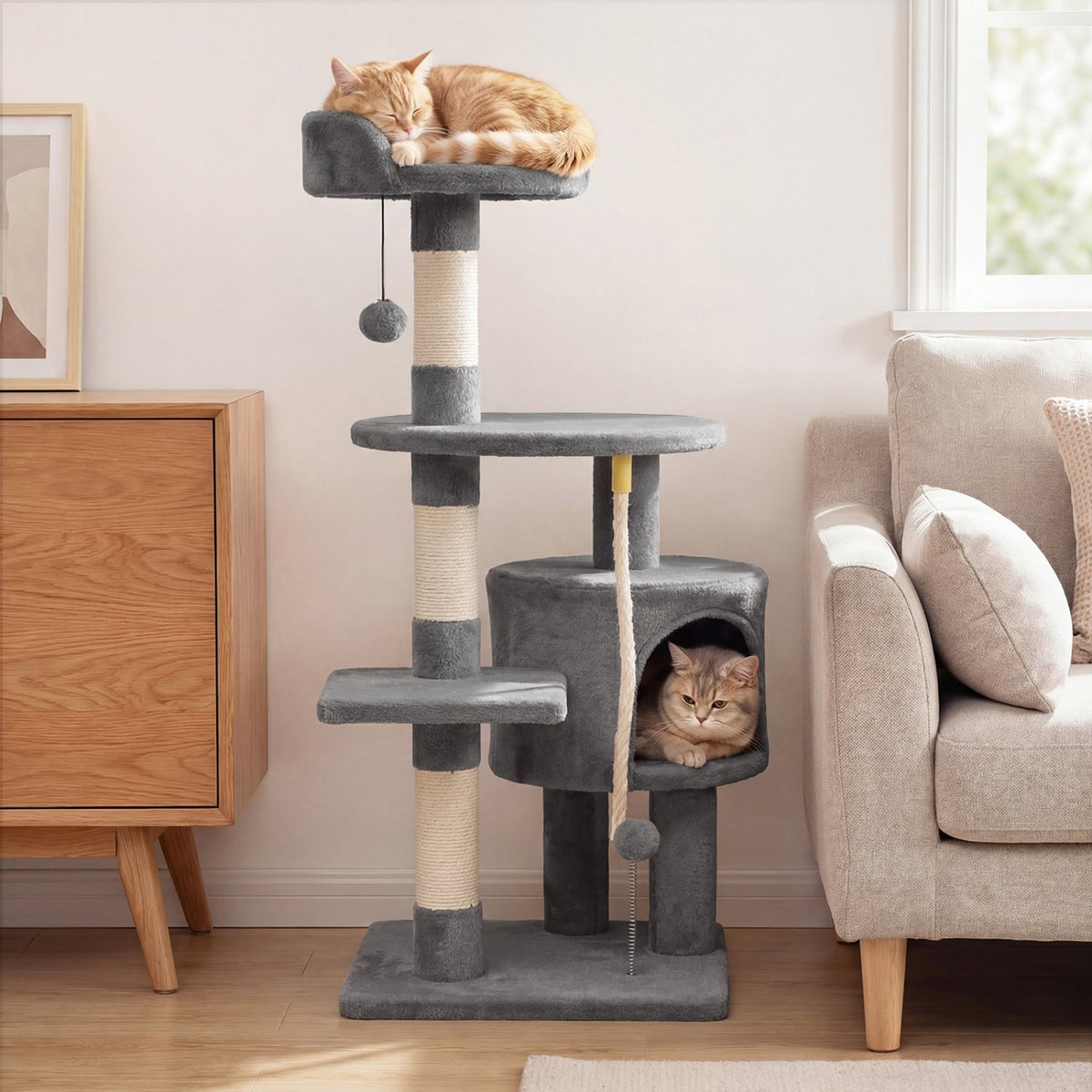 36 Inch Tall Kitten Tower with Condo and Plush Perch-Light Gray view 3