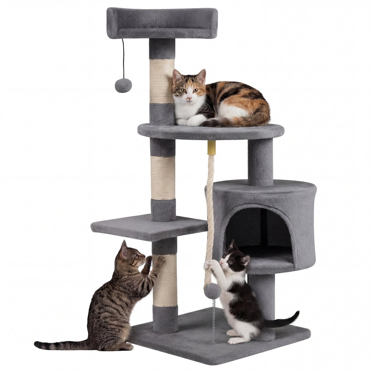 36 Inch Tall Kitten Tower with Condo and Plush Perch-Light Gray view 4