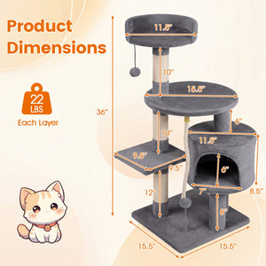 36 Inch Tall Kitten Tower with Condo and Plush Perch-Light Gray view 5
