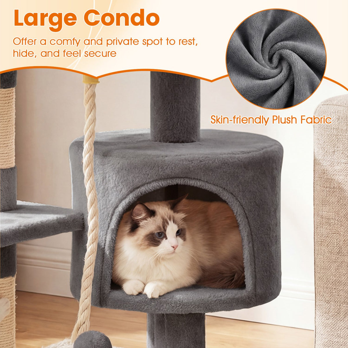 36 Inch Tall Kitten Tower with Condo and Plush Perch-Light Gray view 9